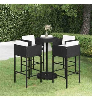 5-tlg. Gartenbar-Set mit Kissen Poly Rattan Schwarz