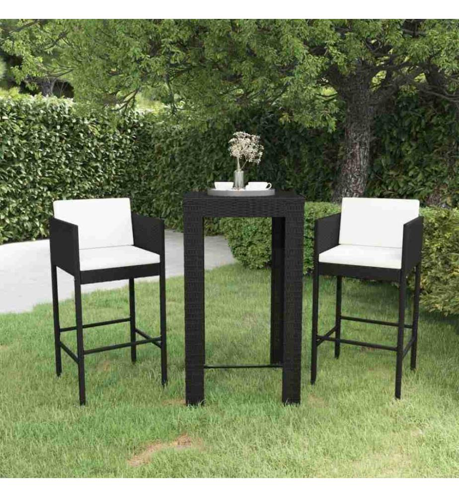 3-tlg. Gartenbar-Set mit Kissen Poly Rattan Schwarz