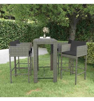 5-tlg. Gartenbar-Set mit Kissen Poly Rattan Grau
