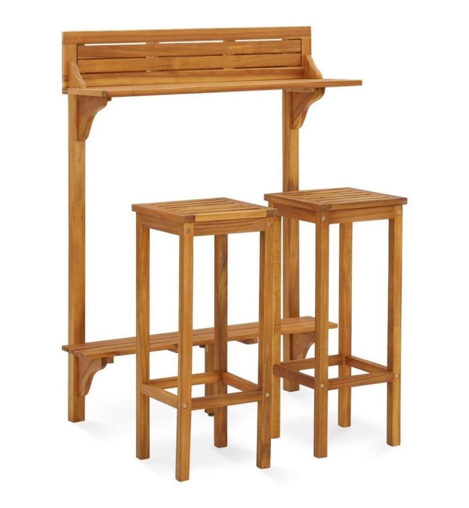 3-tlg. Balkon-Bar-Set Massivholz Akazie