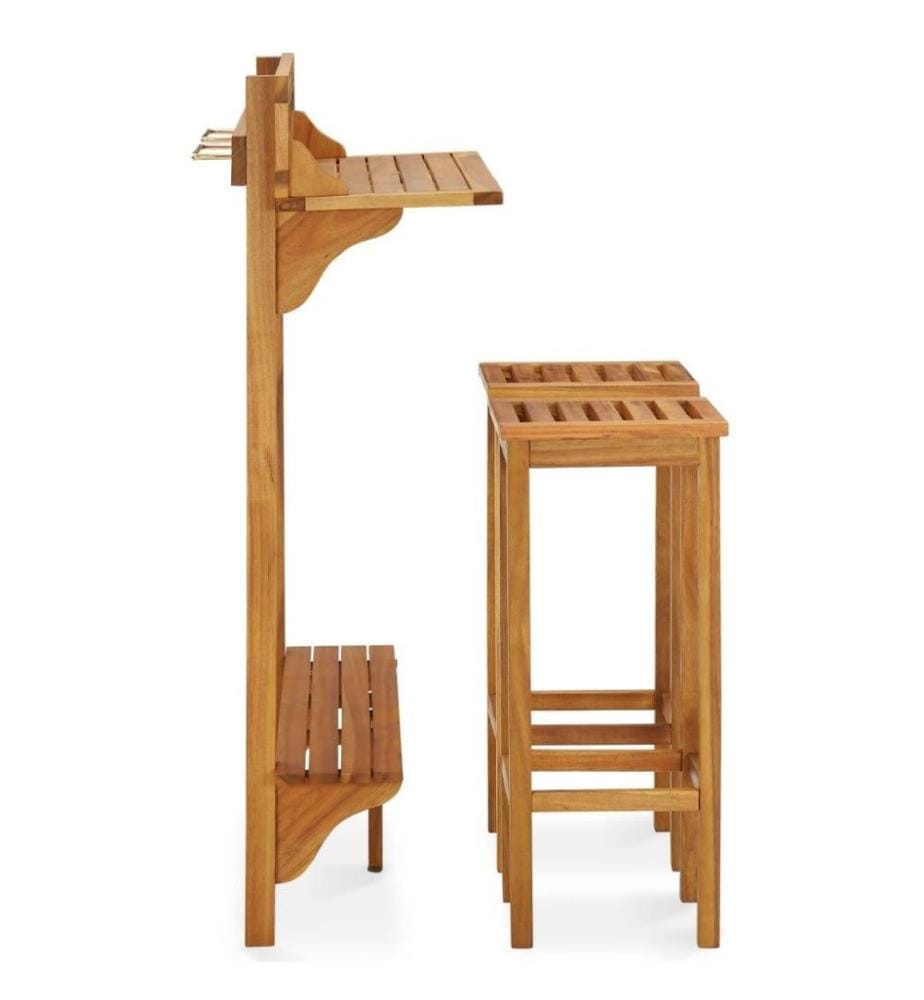 3-tlg. Balkon-Bar-Set Massivholz Akazie