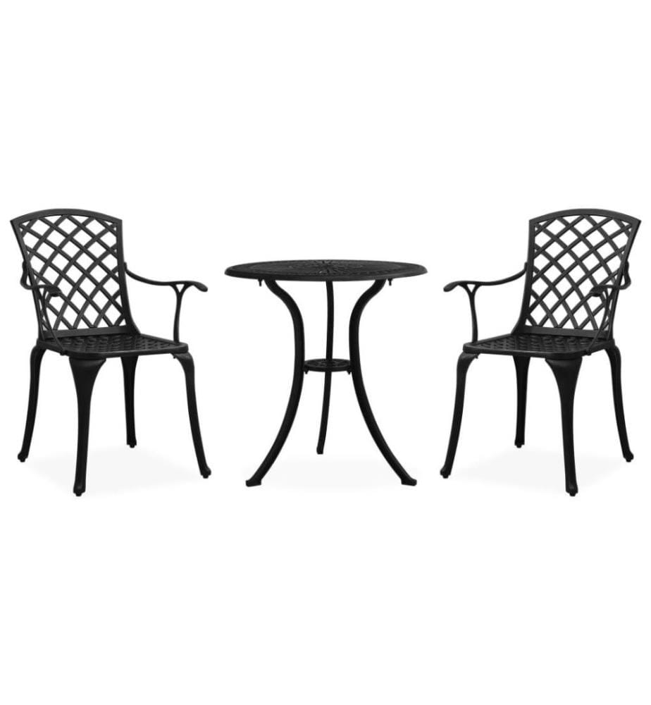 3-tlg. Bistro-Set Aluminiumguss Schwarz