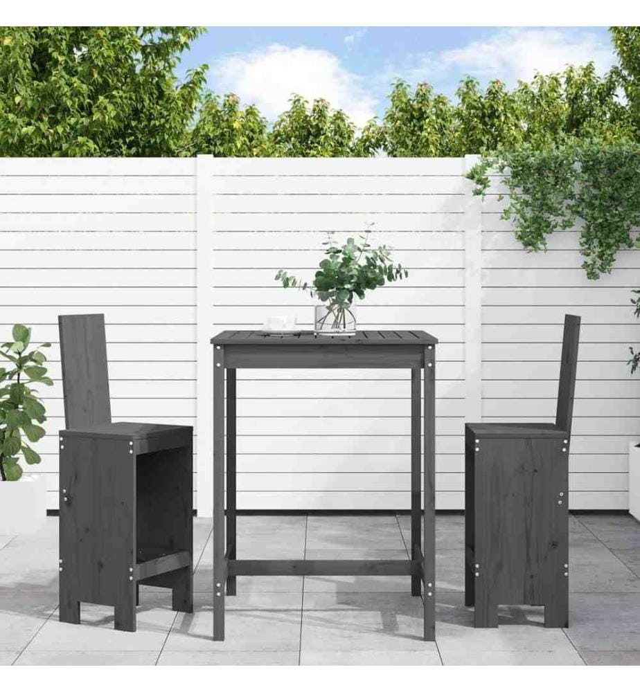 Ensemble de bar de jardin 3 pcs gris bois de pin massif