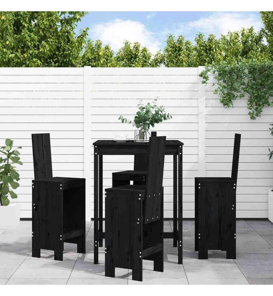 Ensemble de bar de jardin 5 pcs noir bois de pin massif