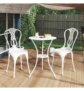 3-tlg. Bistro-Set Aluminiumguss Weiss