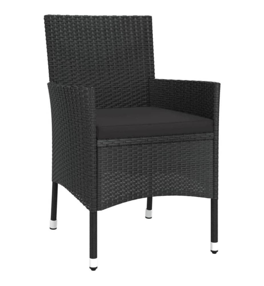 Ensemble de bistro de jardin 3 pcs coussins noir poly rotin