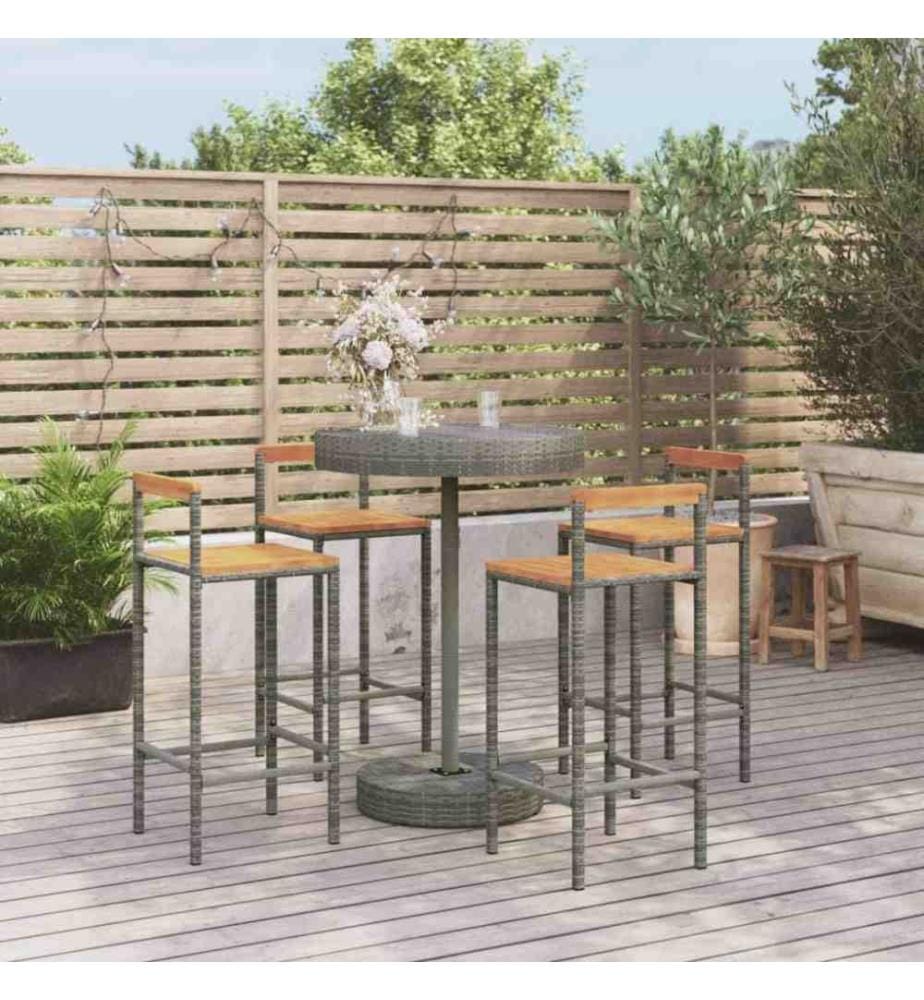 5-tlg. Gartenbar-Set Grau Poly Rattan & Massivholz Akazie