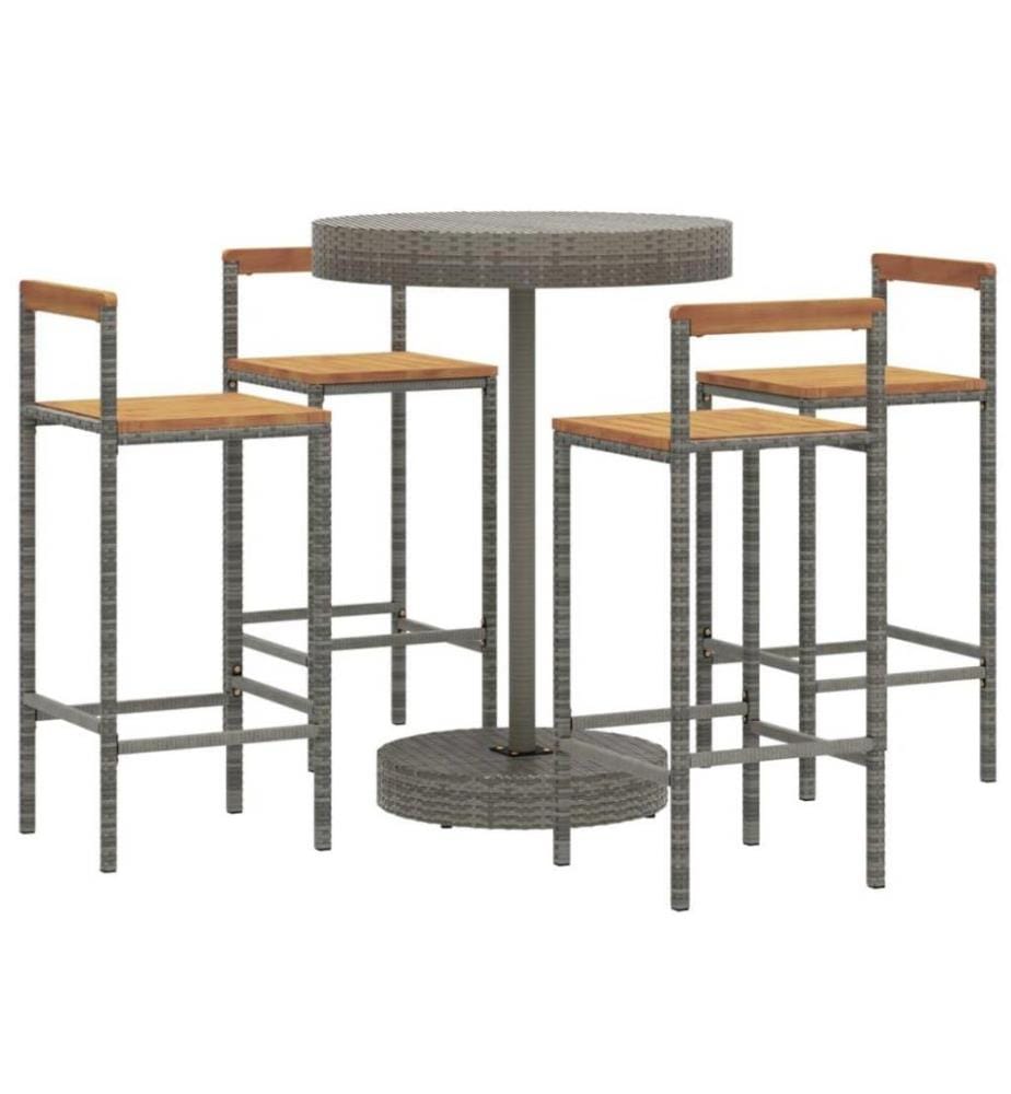 5-tlg. Gartenbar-Set Grau Poly Rattan & Massivholz Akazie