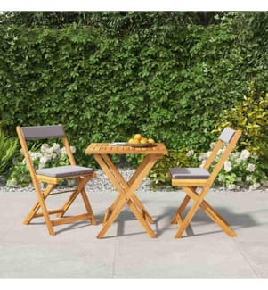 3-tlg. Bistro-Set Klappbar mit Kissen Massivholz Akazie