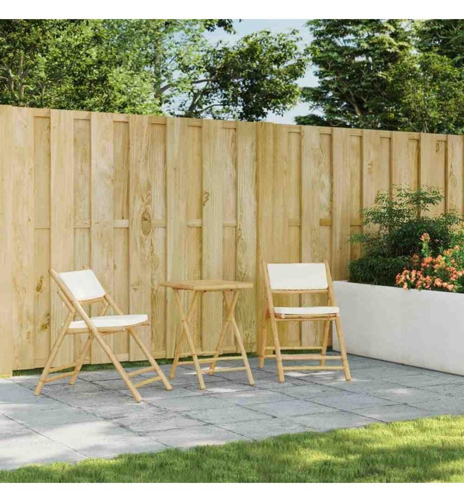 3-tlg. Bistro-Set Klappbar mit Cremeweissen Kissen Bambus