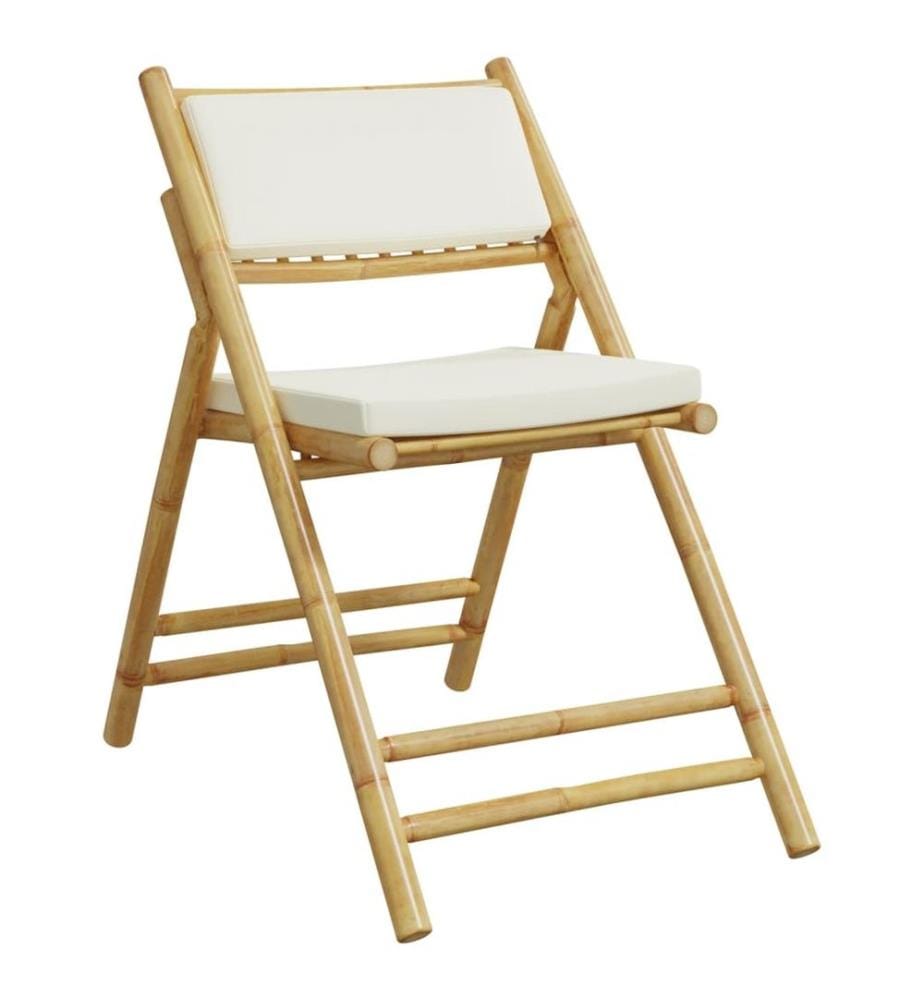5-tlg. Bistro-Set Klappbar mit Cremeweissen Kissen Bambus