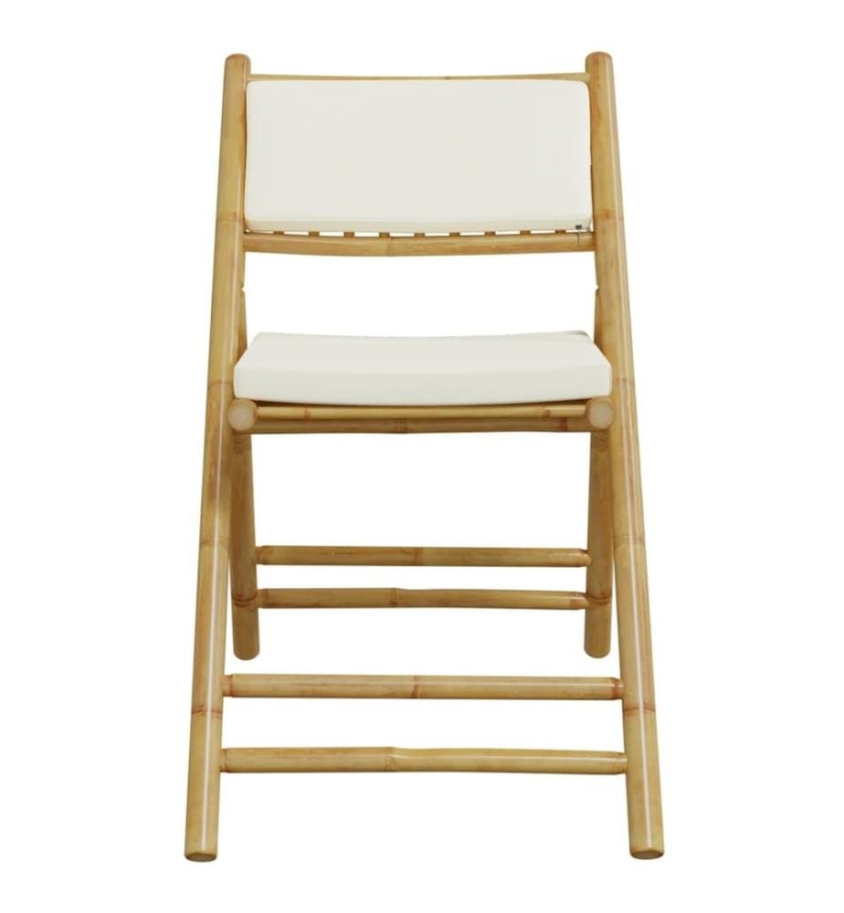 5-tlg. Bistro-Set Klappbar mit Cremeweissen Kissen Bambus