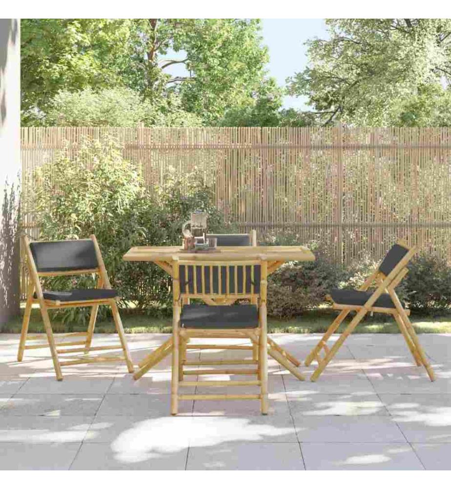 5-tlg. Bistro-Set Klappbar mit Dunkelgrauen Kissen Bambus