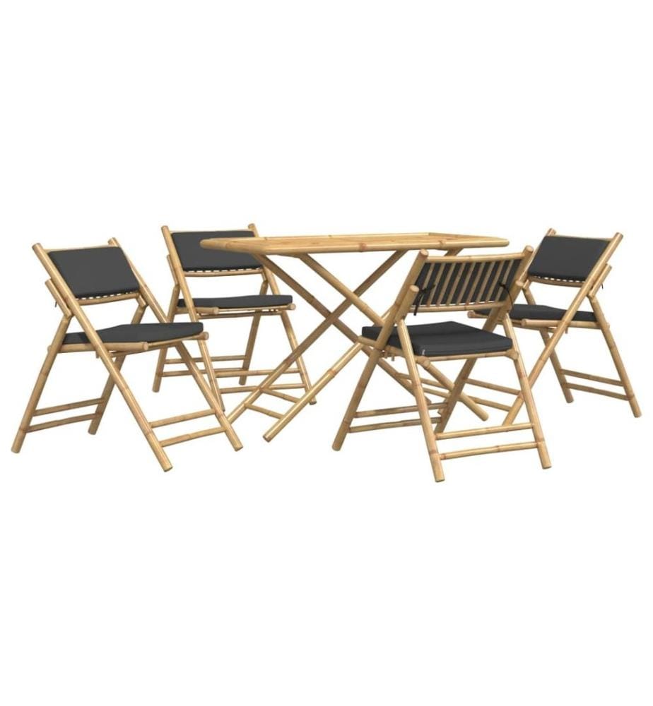 5-tlg. Bistro-Set Klappbar mit Dunkelgrauen Kissen Bambus