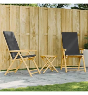 3-tlg. Bistro-Set Klappbar mit Dunkelgrauen Kissen Bambus