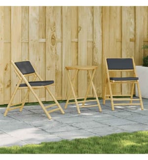 3-tlg. Bistro-Set Klappbar mit Dunkelgrauen Kissen Bambus