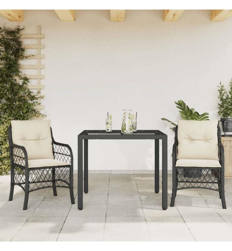 3-tlg. Bistro-Set mit Kissen Schwarz Poly Rattan