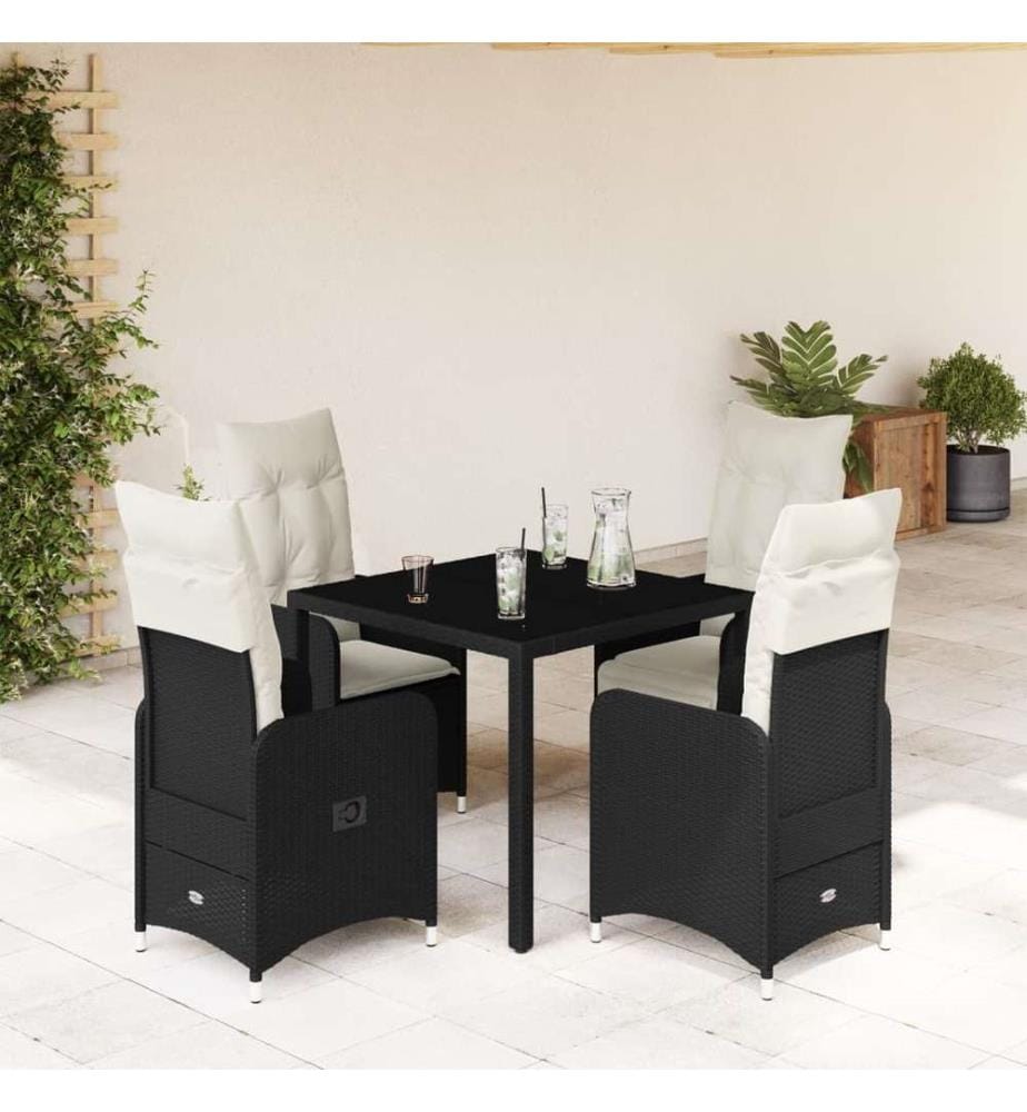 5-tlg. Garten-Bistro-Set mit Kissen Schwarz Poly Rattan