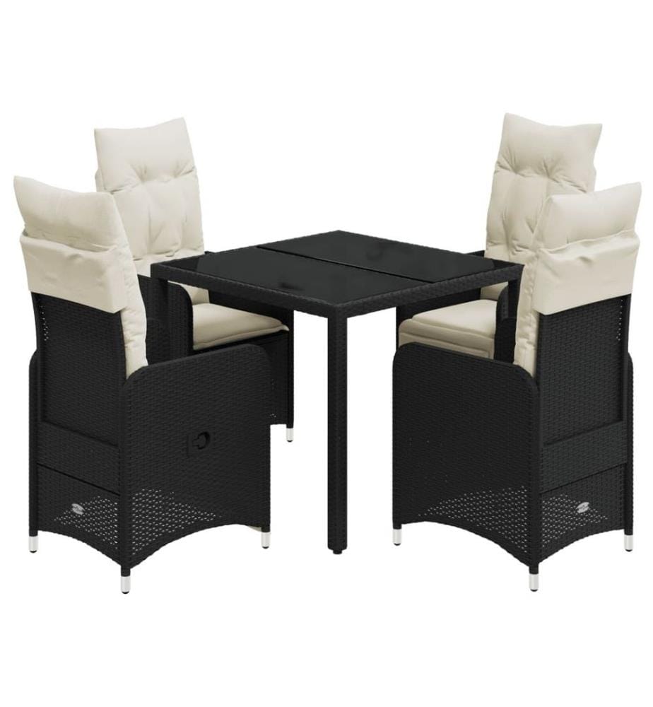 5-tlg. Garten-Bistro-Set mit Kissen Schwarz Poly Rattan