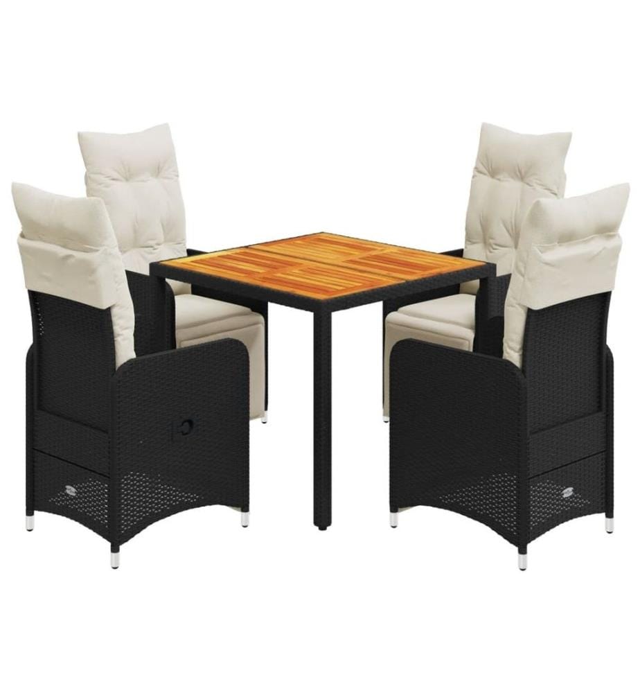 Ensemble de bistro de jardin 5 pcs coussins noir poly rotin