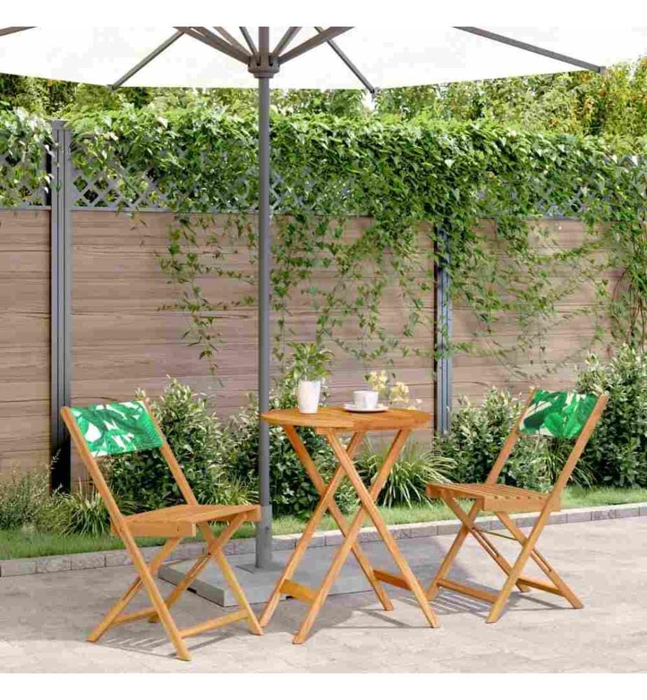 Ensemble de bistro 3 pcs motif de feuilles tissu et bois massif