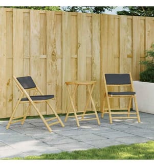 3-tlg. Bistro-Set Klappbar mit Dunkelgrauen Kissen Bambus