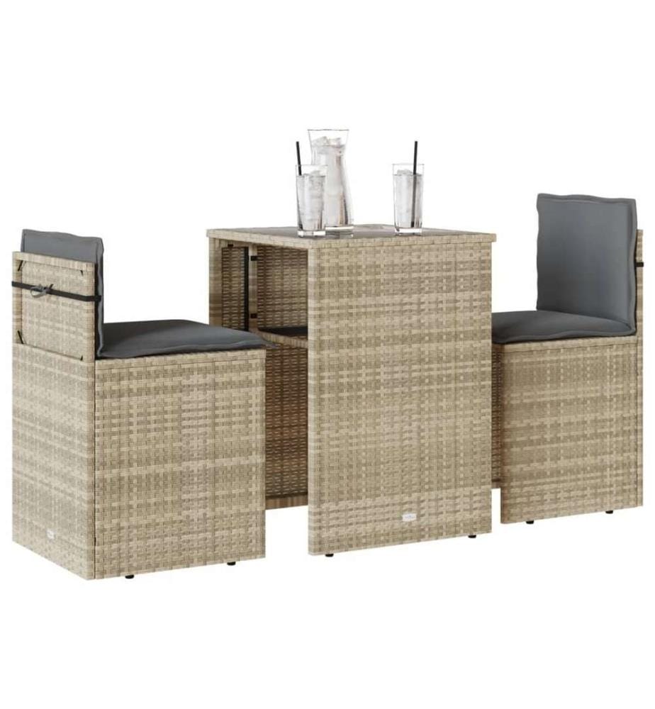 3-tlg. Bistro-Set mit Kissen Hellgrau Poly Rattan