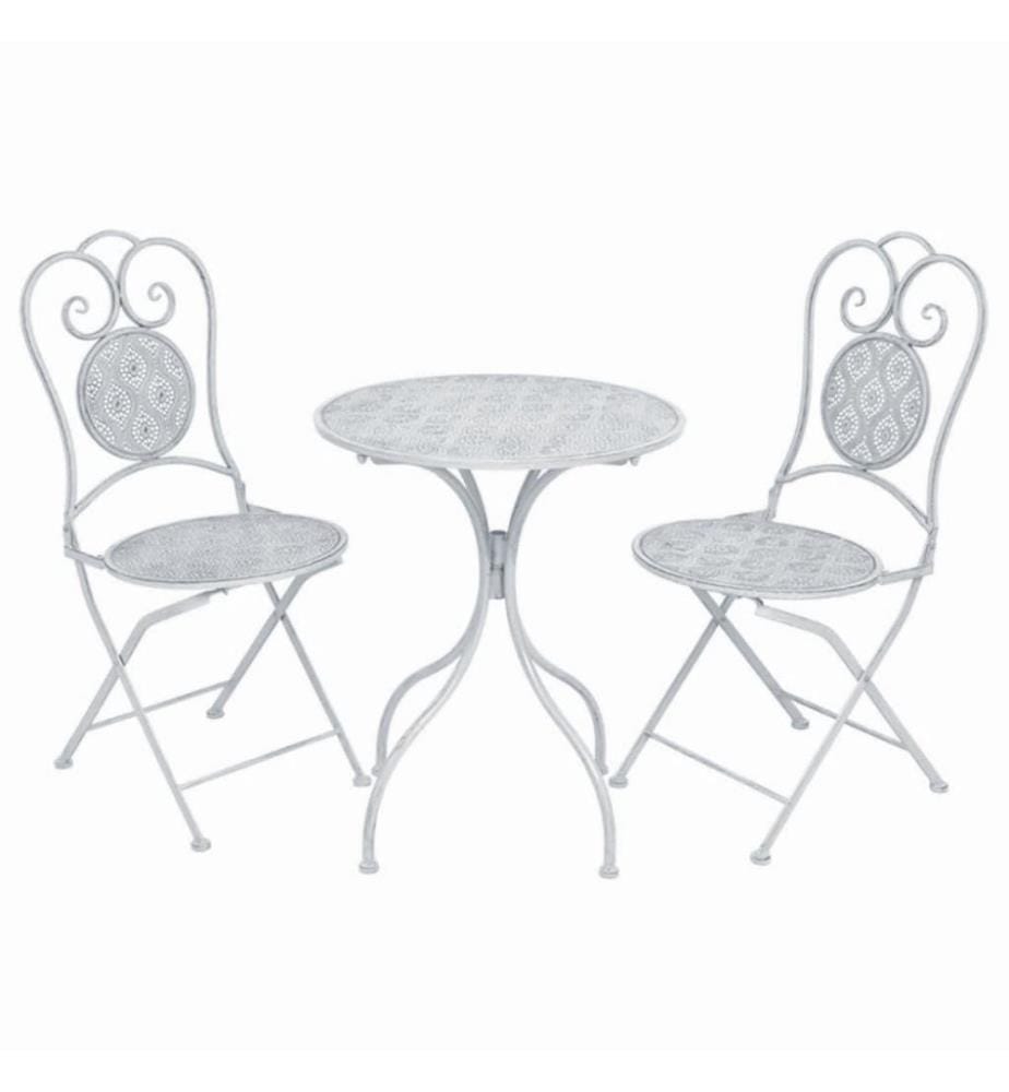 3-tlg. Bistro-Set Stahl Grauweiss
