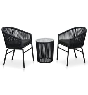 3-tlg. Bistro-Set mit Kissen PE-Rattan Schwarz