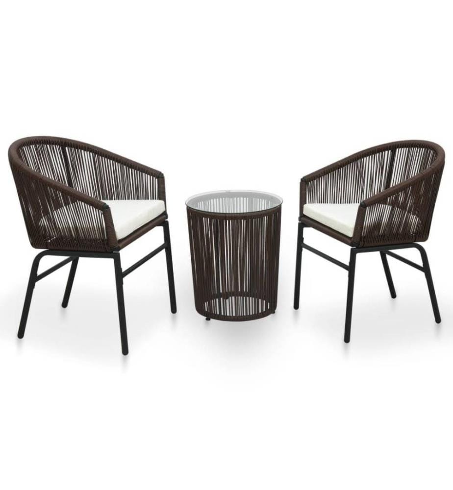 3-tlg. Bistro-Set mit Kissen PE-Rattan Braun