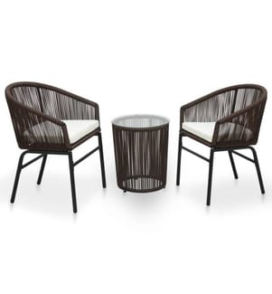 3-tlg. Bistro-Set mit Kissen PE-Rattan Braun