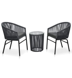 3-tlg. Bistro-Set mit Kissen PE-Rattan Anthrazit