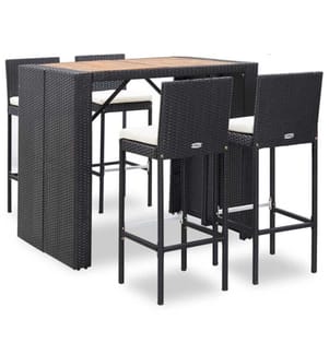 5-tlg. Garten-Bar-Set Poly Rattan und Akazienholz Schwarz