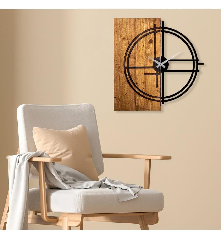 Decorative wooden wall clock, light walnut, - Black, wood