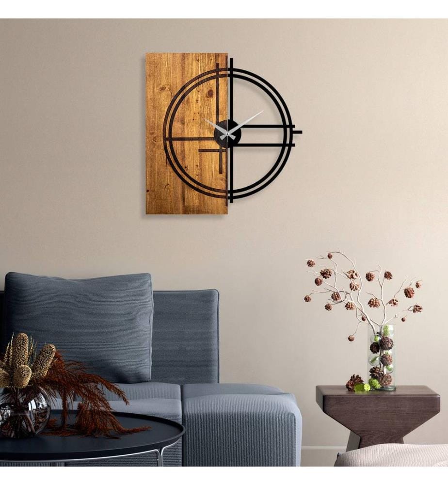 Decorative wooden wall clock, light walnut, - Black, wood