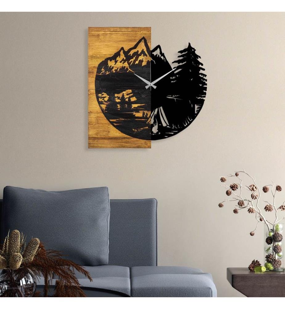 Decorative wood wall clock, walnut, - Black, wood