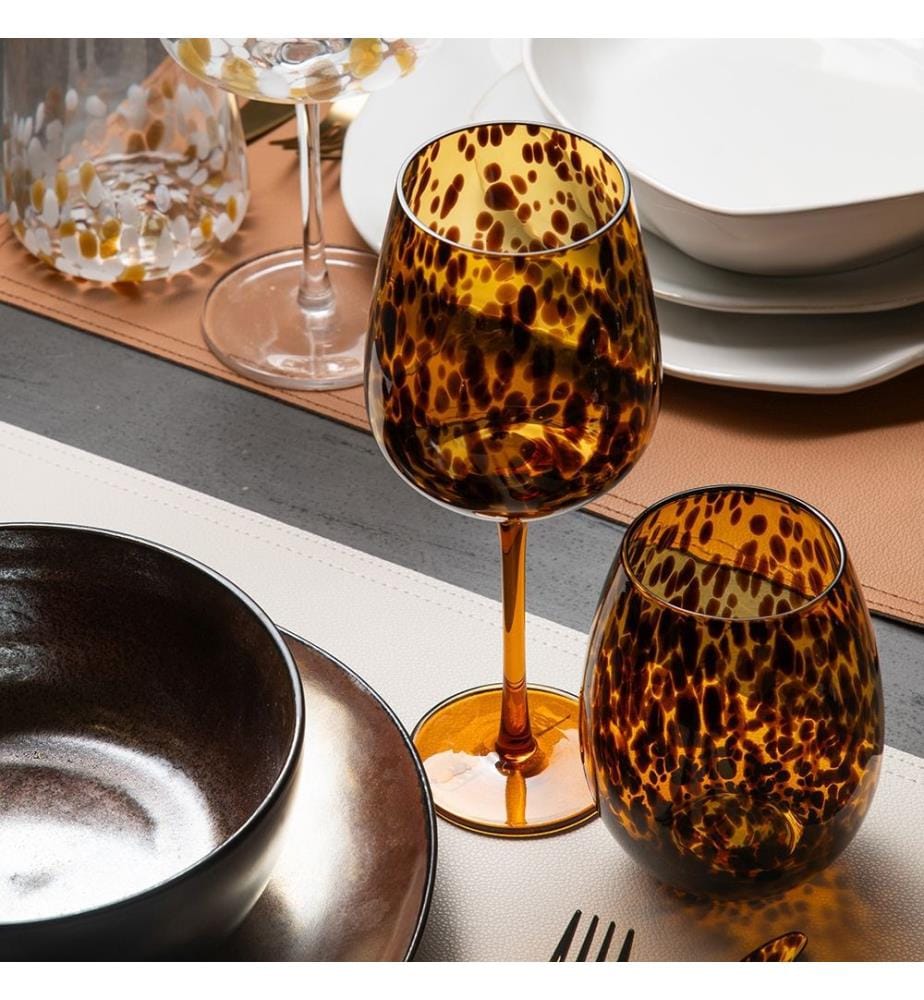 Lot de 6 verres à pied - 510 ml / Ambre / Boules marron