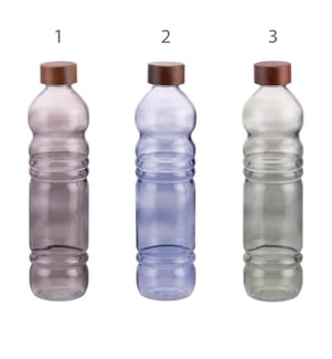Lot de 3 Bouteille Soda Lime Avec Couvercle En Acacia - Fumée
