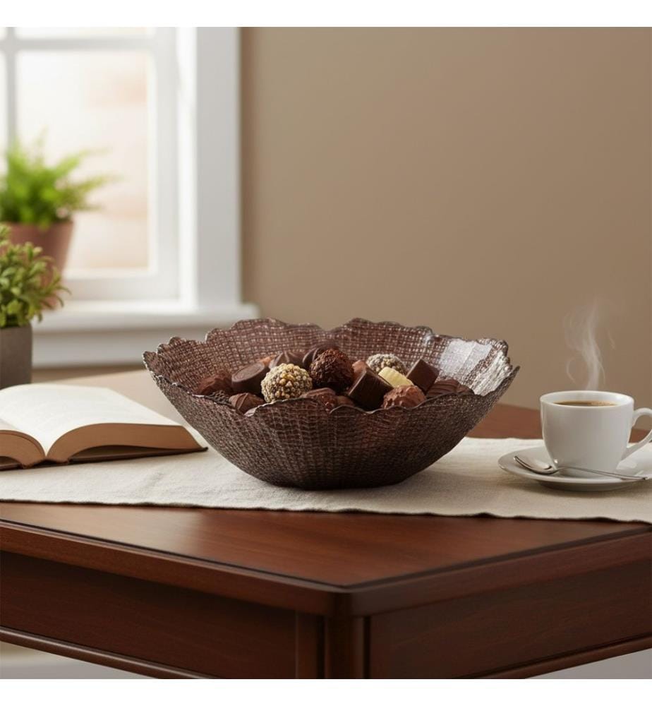 Saladier en verre ondulé 28 cm - Marron