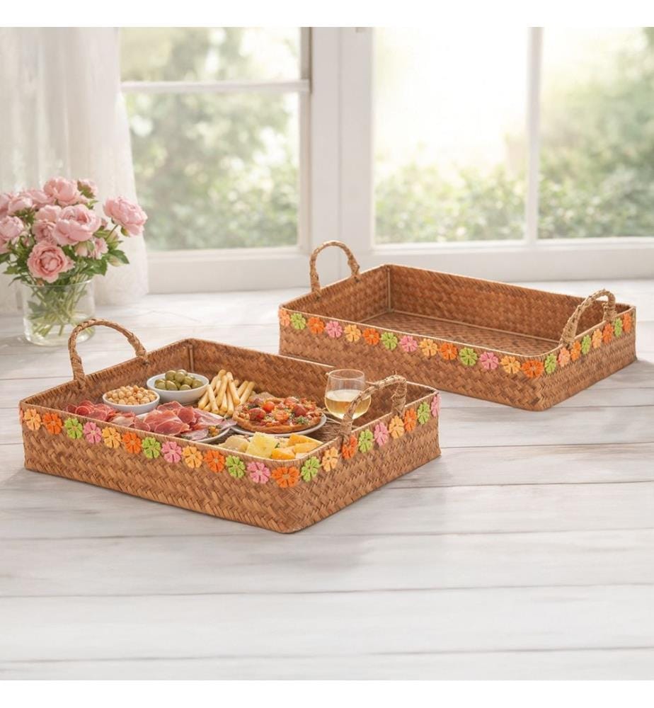 Lot 2 Plateaux en fibre 40x30 / 35x25 cm - Bois naturel