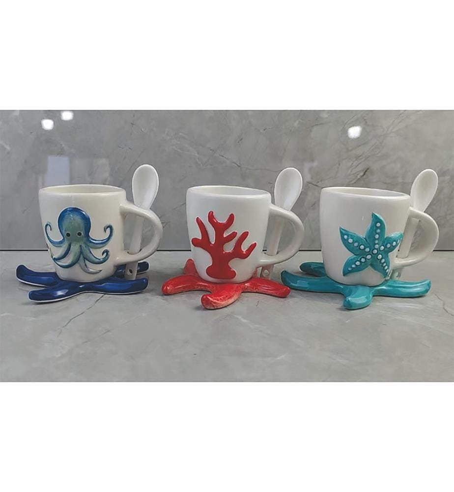 Set aus 6 Kaffeetassen mit Untertasse - Mehrfarbig