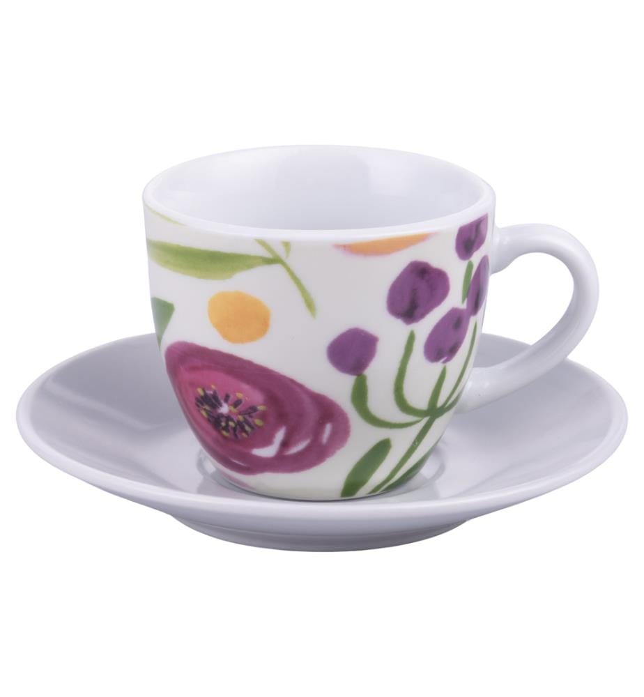 6er-Set Tassen 90 ml mit Untertasse - Mehrfarbig