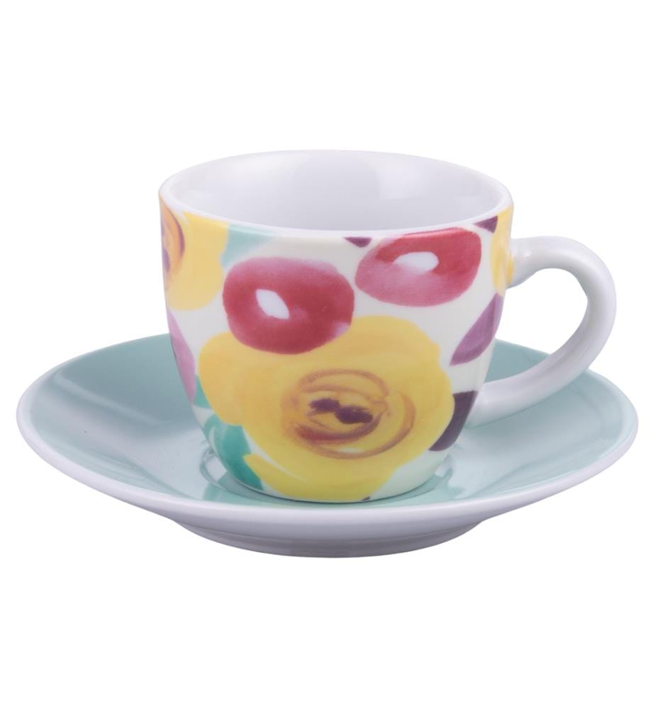 6er-Set Tassen 90 ml mit Untertasse - Mehrfarbig