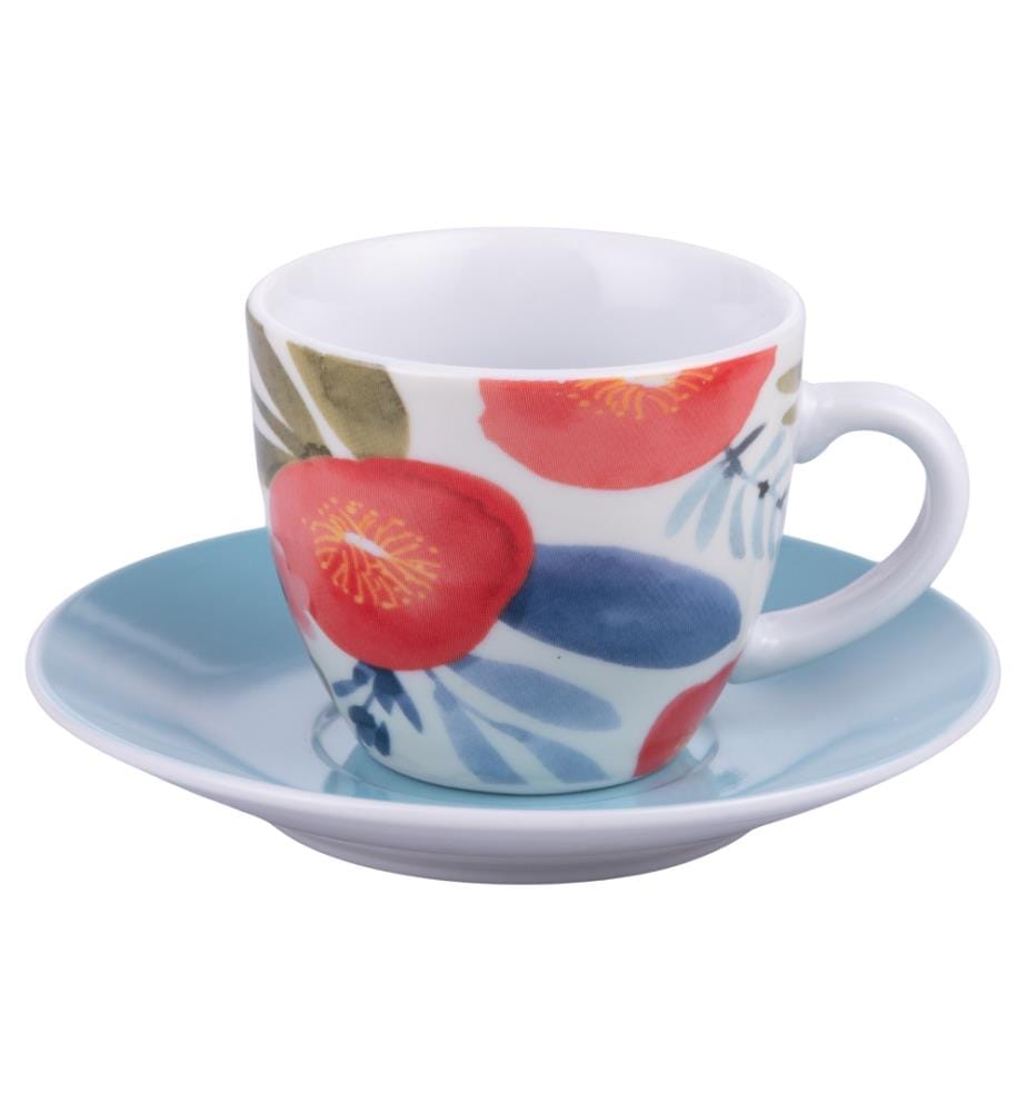 6er-Set Tassen 90 ml mit Untertasse - Mehrfarbig