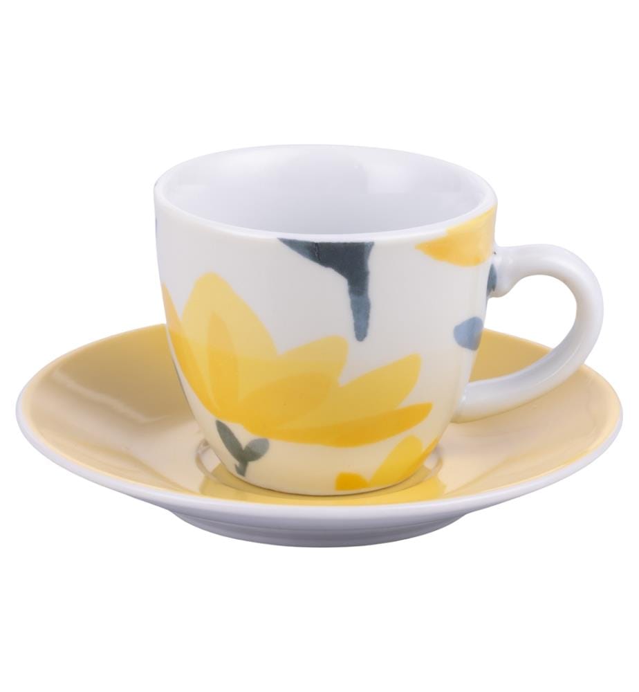 6er-Set Tassen 90 ml mit Untertasse - Mehrfarbig
