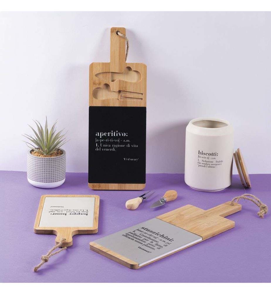 Victionary Planche à découper apéro en bambou avec 2 couteaux - Noir + bois naturel