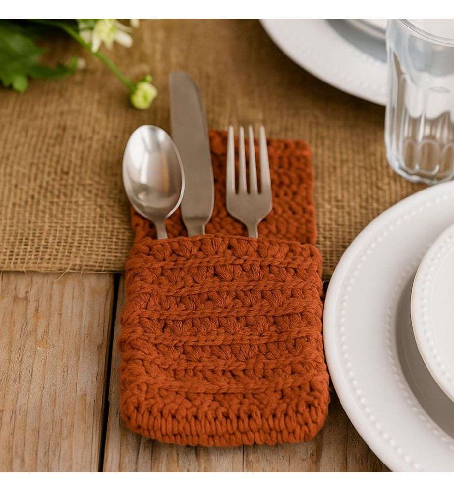 Porte-couverts en macramé - Rouille
