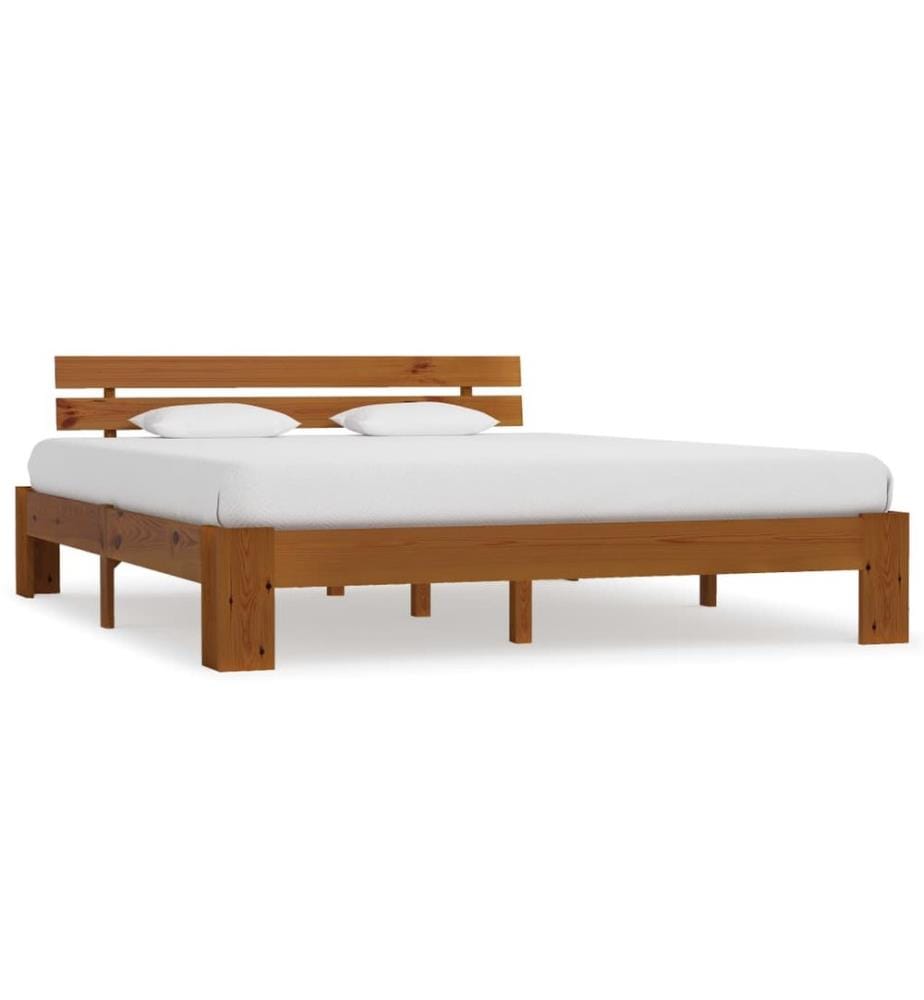 Cadre de lit sans matelas marron miel 180x200cm bois massif pin