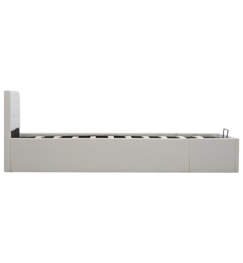 Cadre de lit à rangement hydraulique Blanc Similicuir 90x200 cm