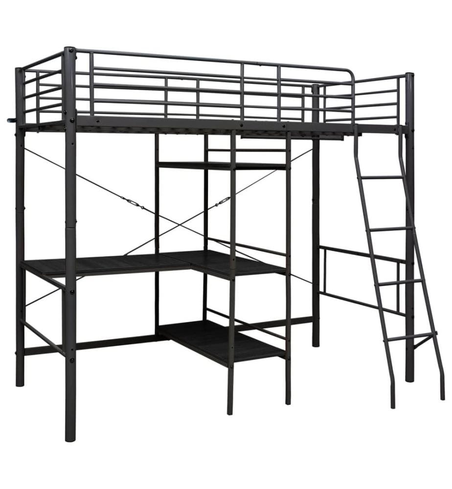 Lit superposé avec table sans matelas noir métal 90x200 cm